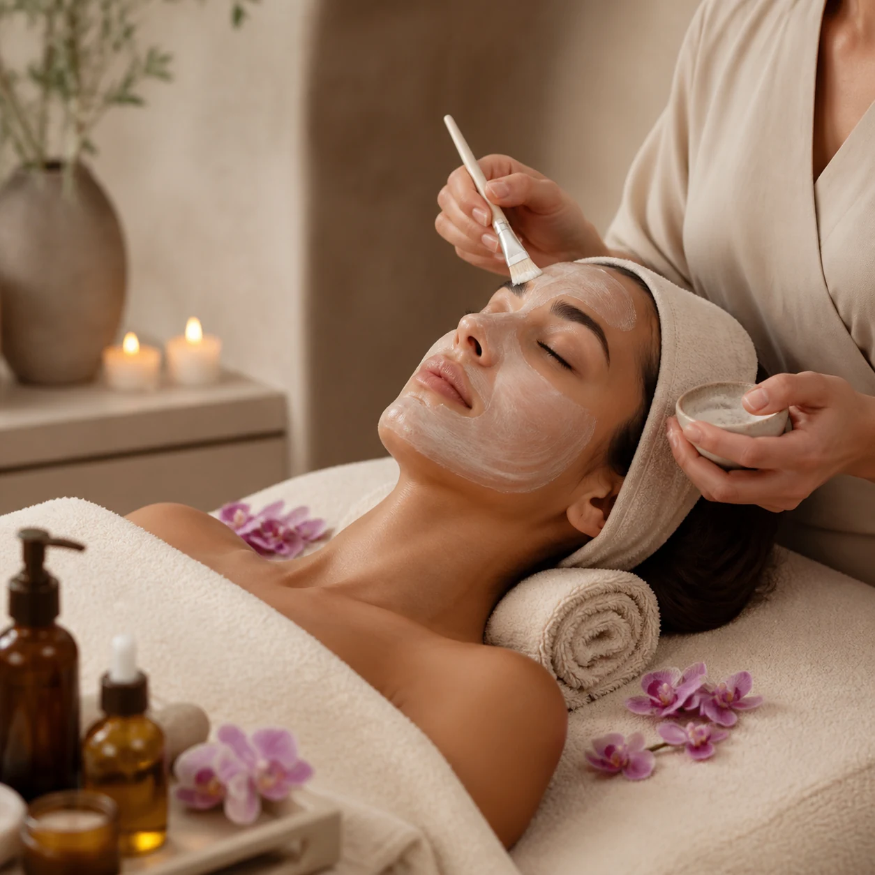Perawatan facial yang menenangkan di ruang spa